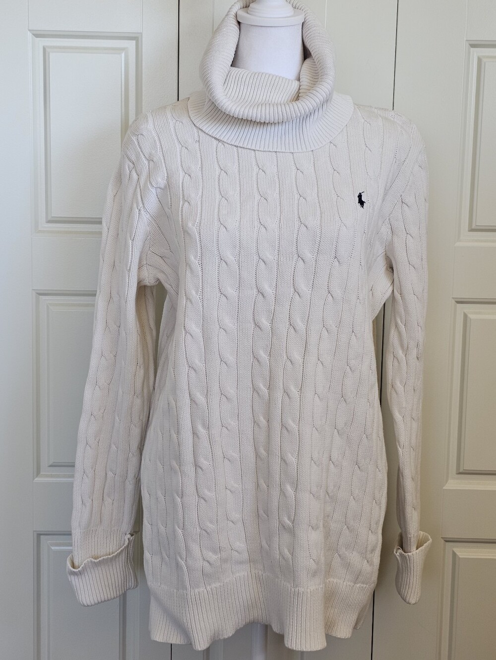 Ralph Lauren Sport Cream Cable Knit Turtleneck Sweater L